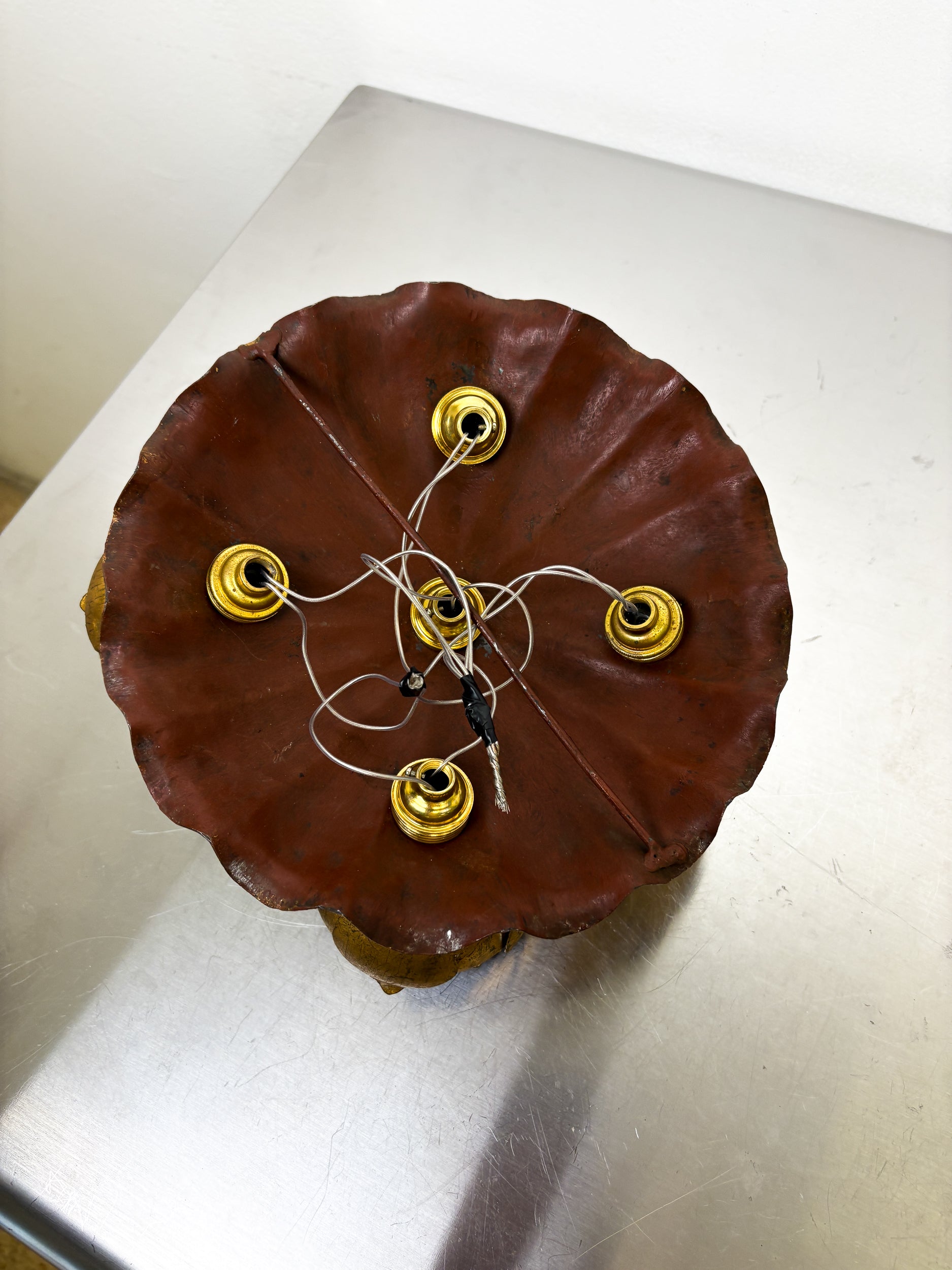 Pair of French Floral Bouquet Five-Light Ceiling or Wall light, Gilt Iron, 1940s