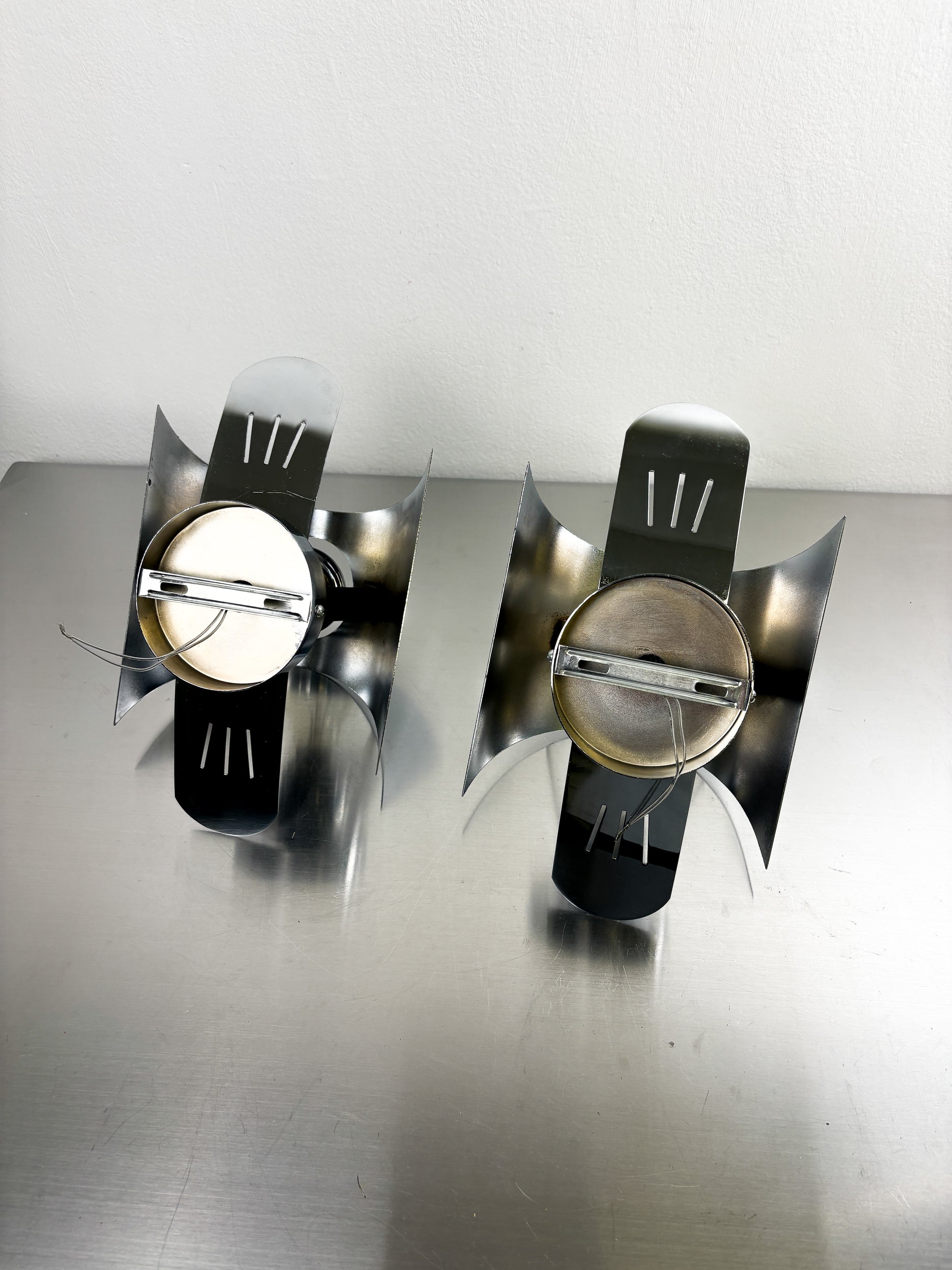 Pair of chromed space age wall lights, Italy, 1970's