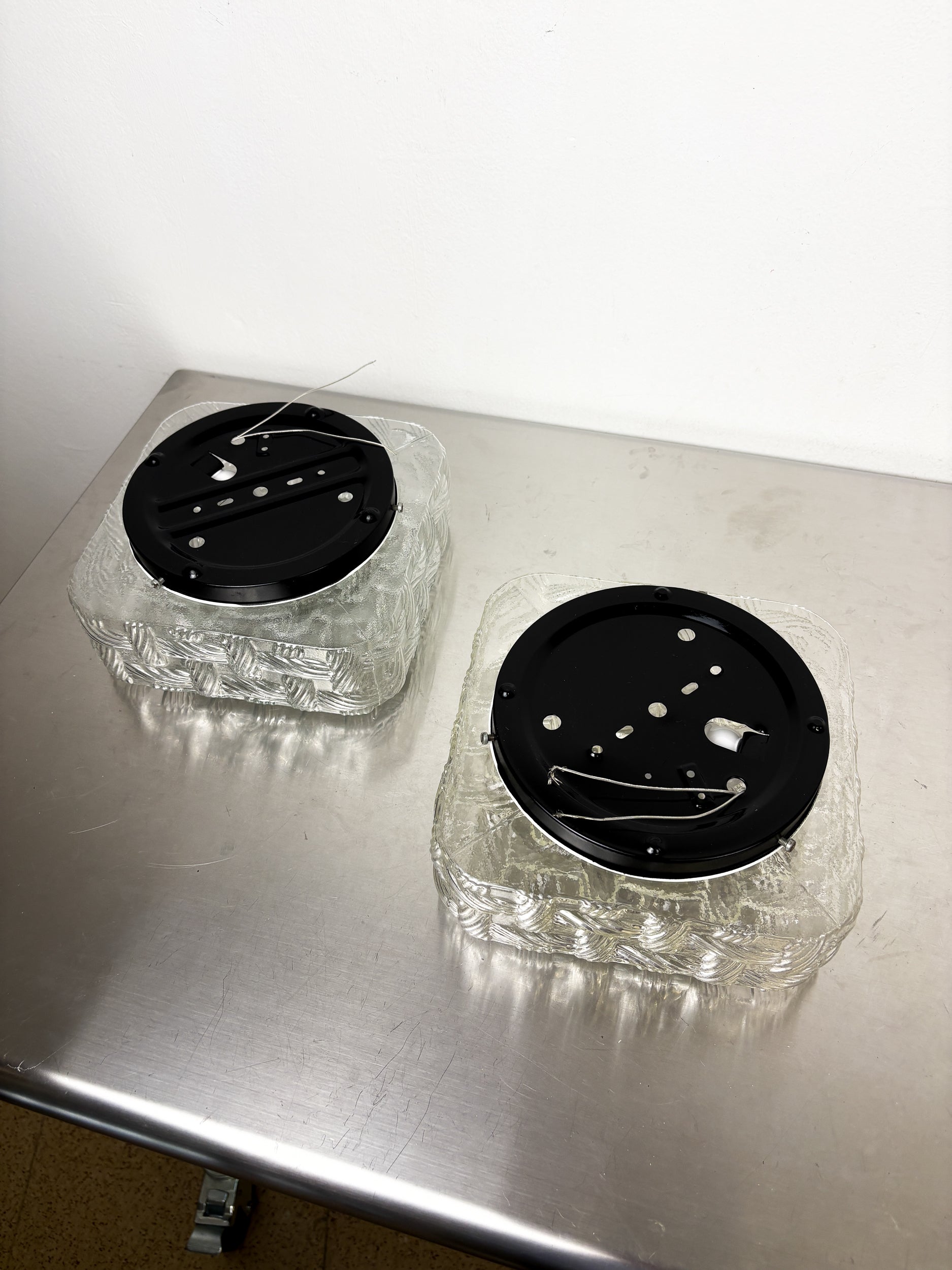 Pair of Woven Textured Glass Wall Lights by Leuchten, Germany, 1970's