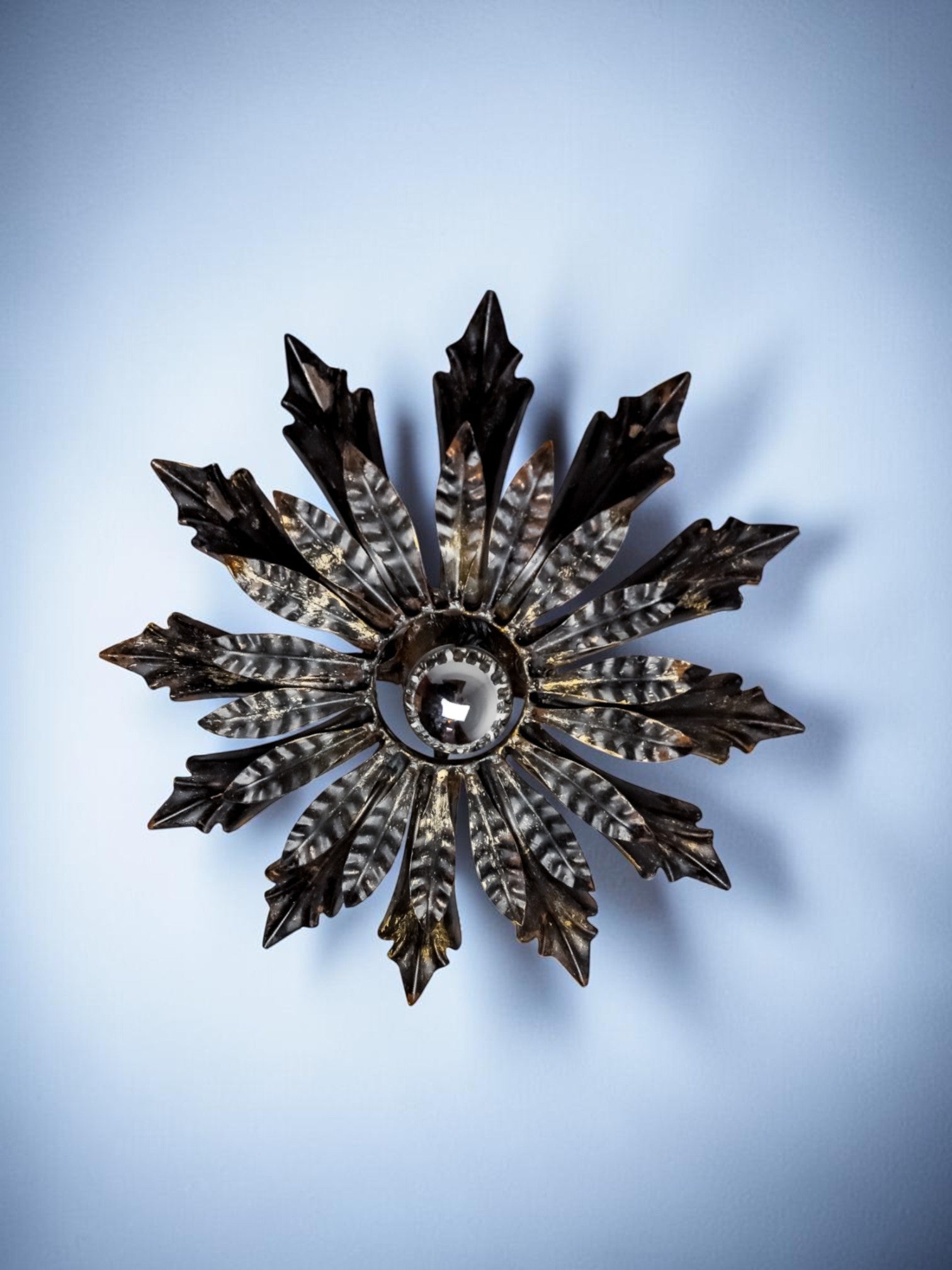 Midcentury Sunburst Floral Flush Mount Light Fixture, Spain, 1960's