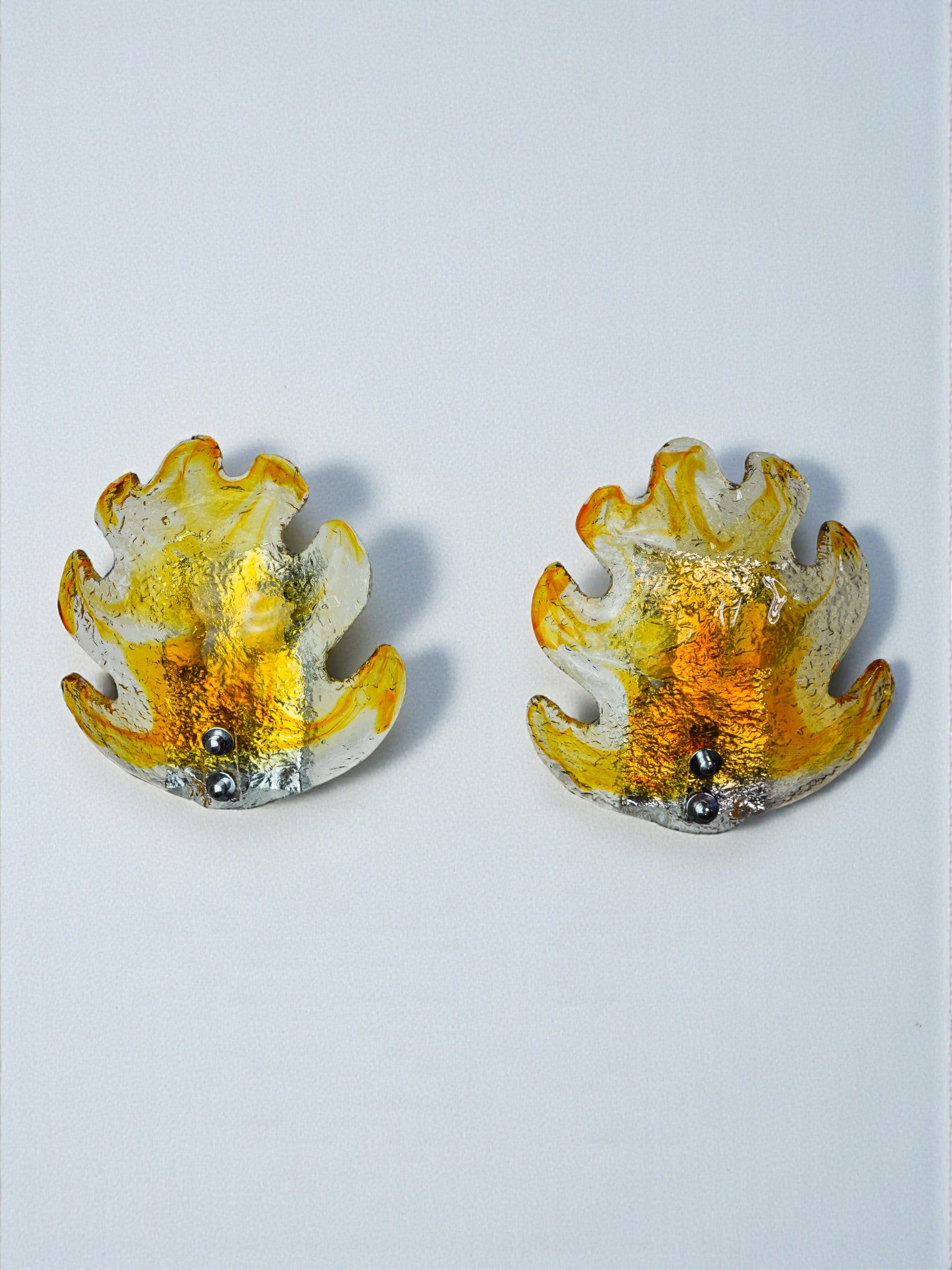 Pair of xl "leaf" wall lights by Murano Mazzega in orange frosted glass Italy 1970