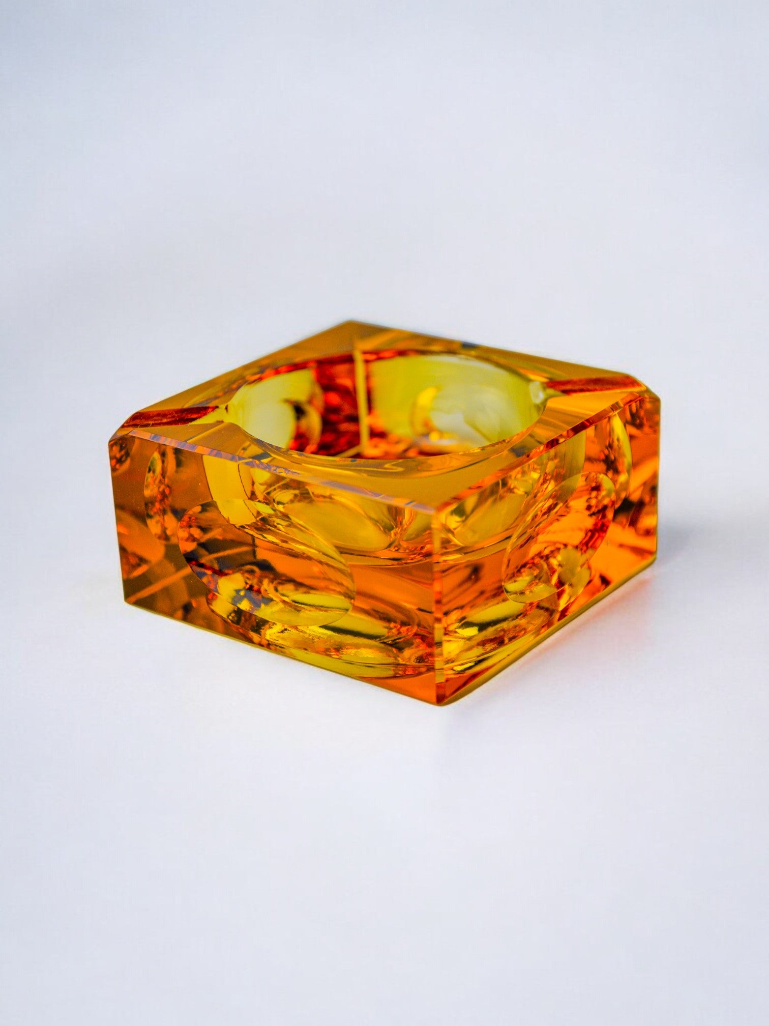 Orange ice cube ashtray by Antonio Imperatore, Murano glass, Italy, 1970