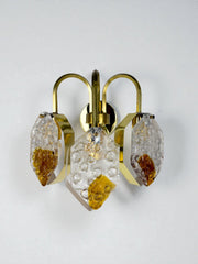 Murano Mazzega 3-arm geometric wall light, orange & clear glass, Italy 1970s