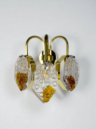 Murano Mazzega 3-arm geometric wall light, orange & clear glass, Italy 1970s