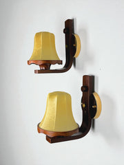 Pair of Italian "Cocoon" wall lights, resin and wood, 1970s