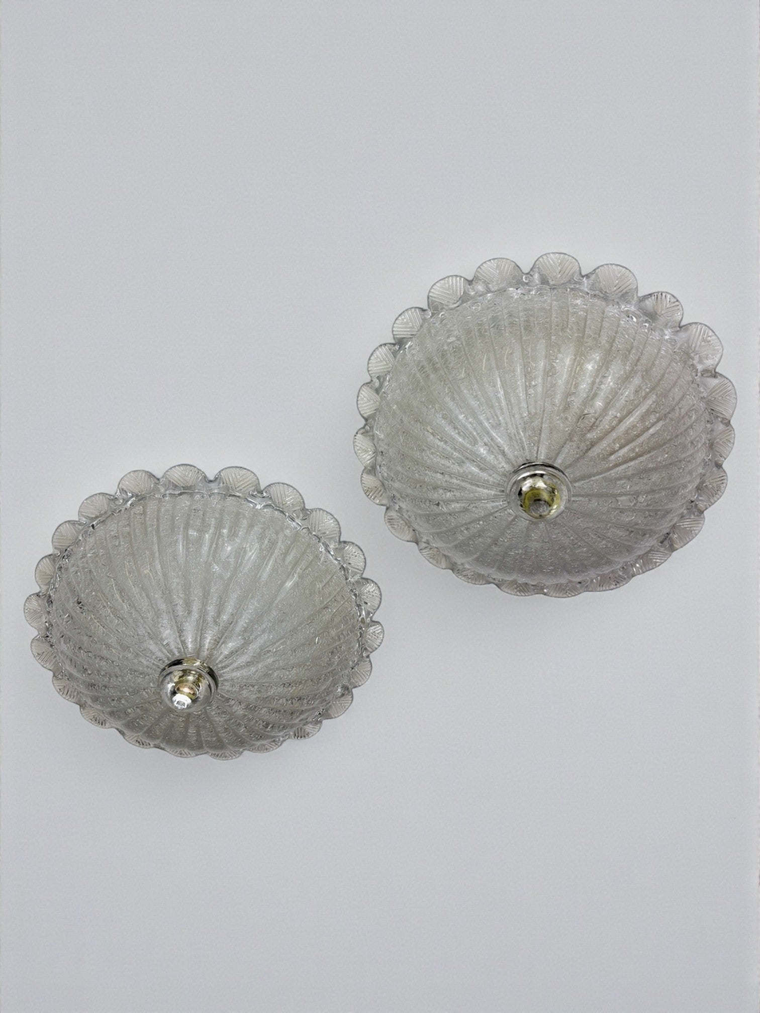 Pair of Murano Glass Scalloped Flushmount Ceiling Lights, Italy 1960s