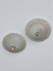 Pair of Murano Glass Scalloped Flushmount Ceiling Lights, Italy 1960s