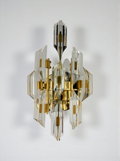 Oscar Torlasco for Stilkronen Wall Sconce, cut Murano glass, italy, Circa 1970's