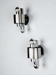 Pair of space age 2-light wall sconces, chromed metal, Italy, 1970's