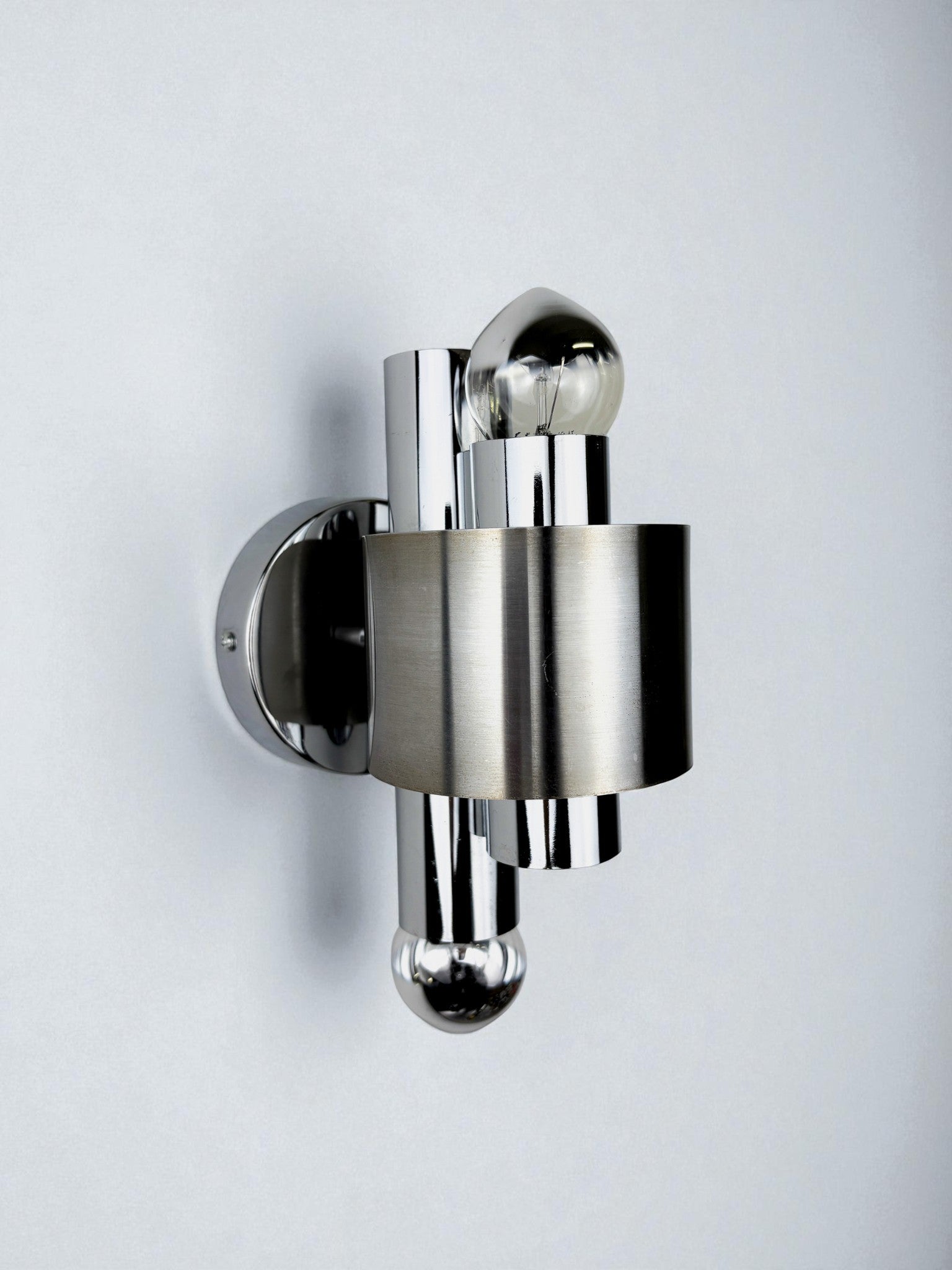 Space age 2-light wall sconce, chromed metal, Italy, 1970's