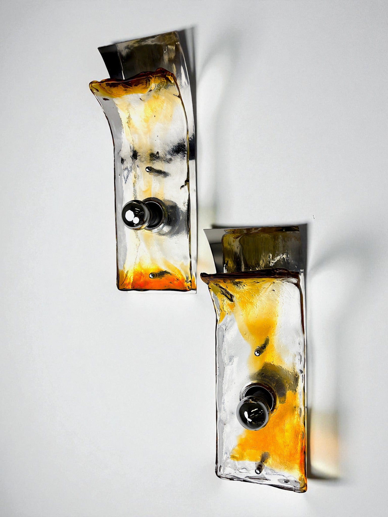 Pair of Murano Mazzega Orange & Clear Glass Wall Sconces, Italy, 1970s