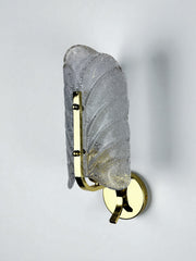 Mid-century Frosted Leaf Sconce, Textured Murano glass & Gilt Details, Circa 1960's