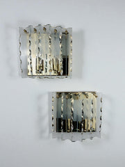 Pair of Zero Quattro Sconces by Fontana Arte, Murano Cut Glass, Italy, Circa 1970's