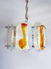 Mazzega murano chandelier, orange frosted glass, italy, 1970