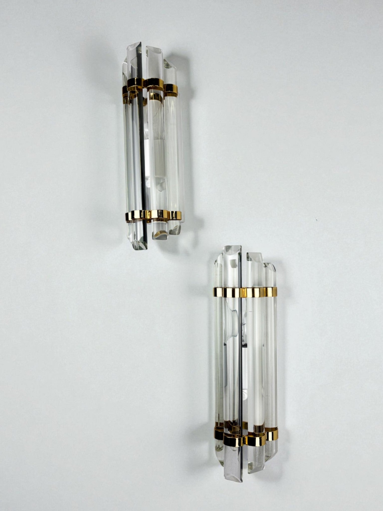 Pair of Venini Half-Moon wall lights – Cut Crystal Glass & Brass, Italy 1970s