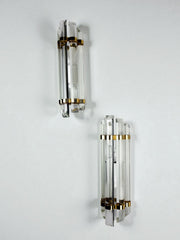 Pair of Venini Half-Moon wall lights – Cut Crystal Glass & Brass, Italy 1970s