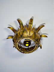 Sunburst ceiling light fixture or sconce in Gilt Wrought Iron, Spain, 1960s