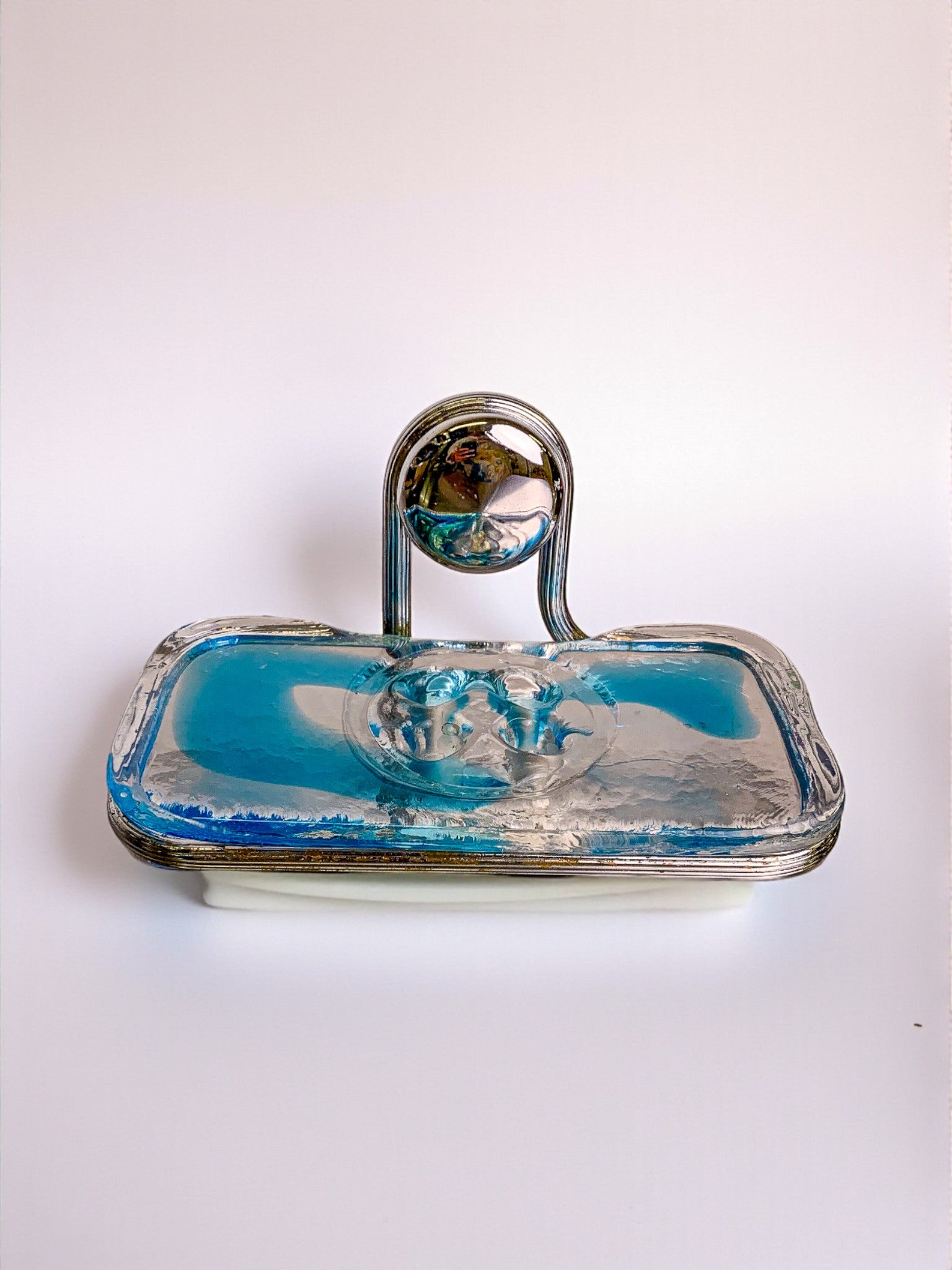 Mazzega Clear & Blue Murano Glass Soap Dish, Italy, 1970s