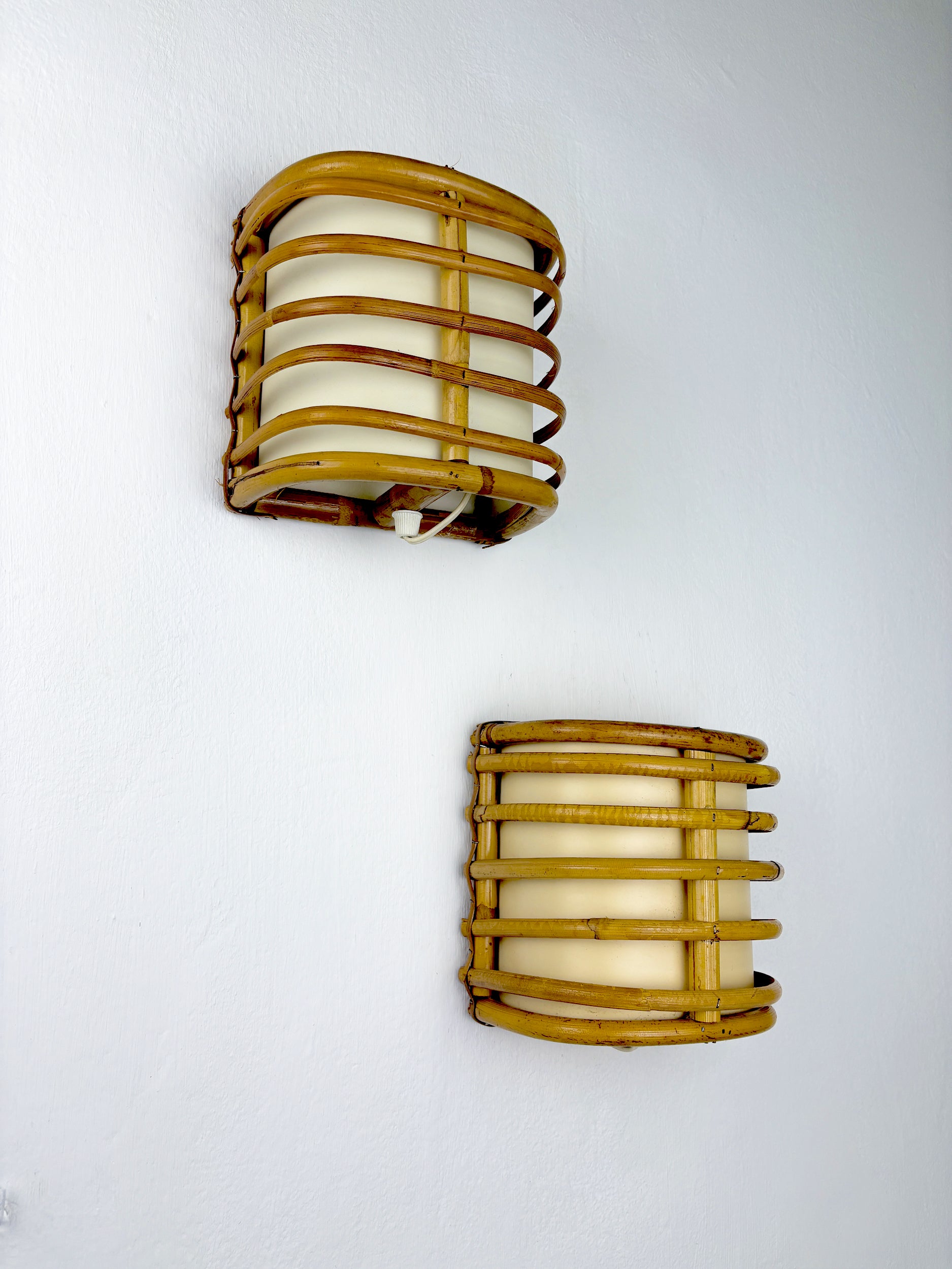 Pair of Mid-Century Rattan Wall Sconces, 1960s, Italy
