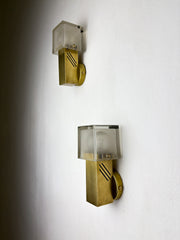 Pair of Cubic Murano Glass Wall Lights by Gaetano Sciolari, Italy, Circa 1970's