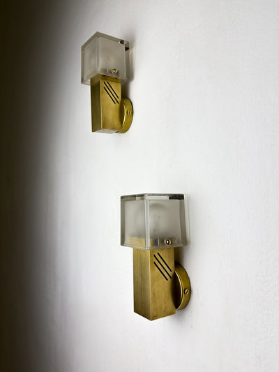 Pair of Cubic Murano Glass Wall Lights by Gaetano Sciolari, Italy, Circa 1970's