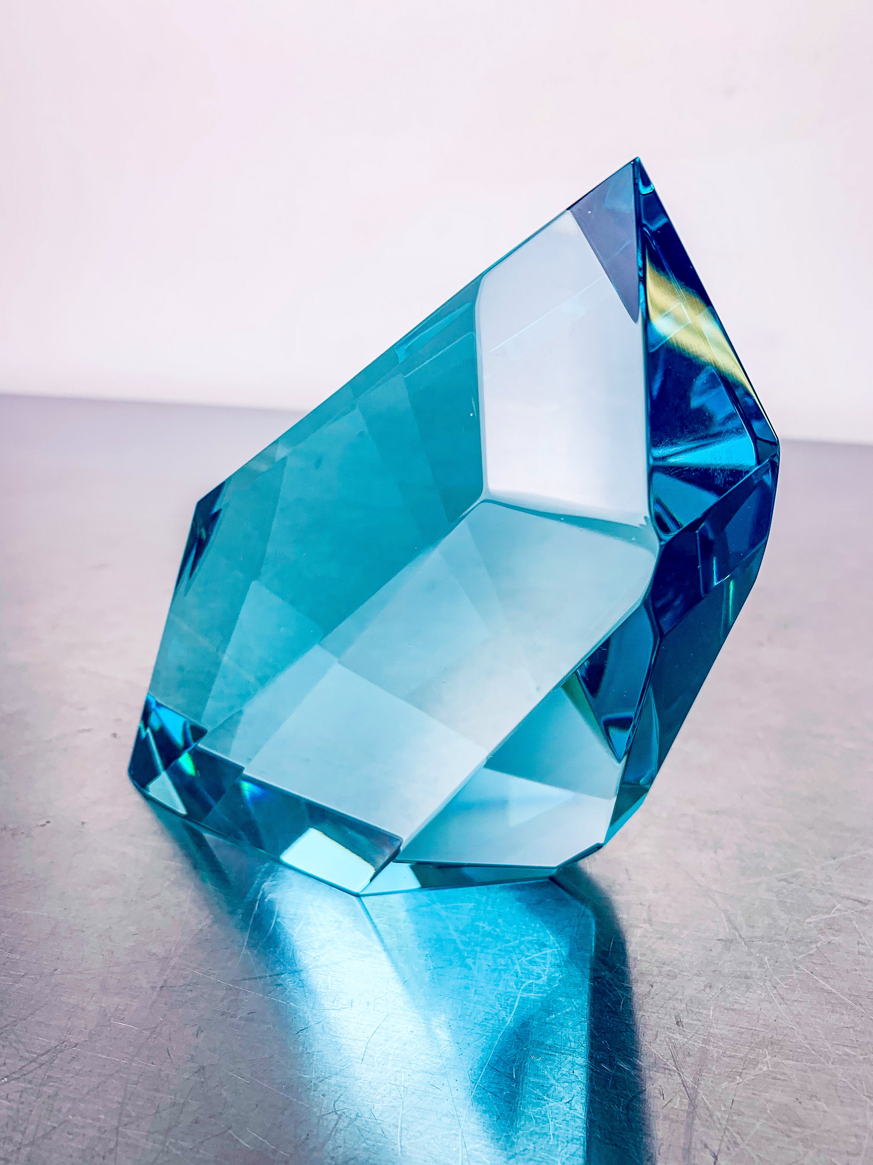Italian Murano Turquoise 'Rock' Crystal Paperweight Sculpture, 1980s