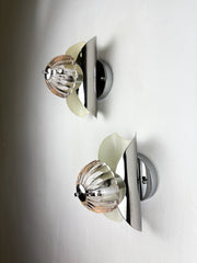 Pair of Chromed Petal-Shaped Glass Space Age Wall Sconces, Italy 1970s