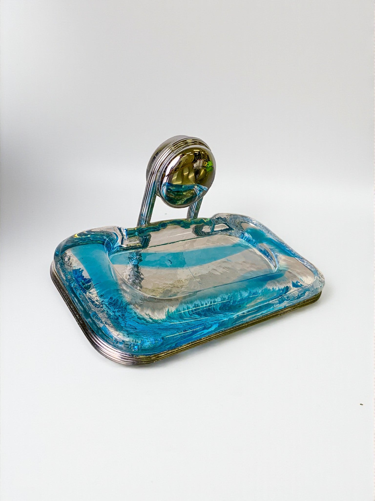 Mazzega Clear & Blue Murano Glass Soap Dish, Italy, 1970