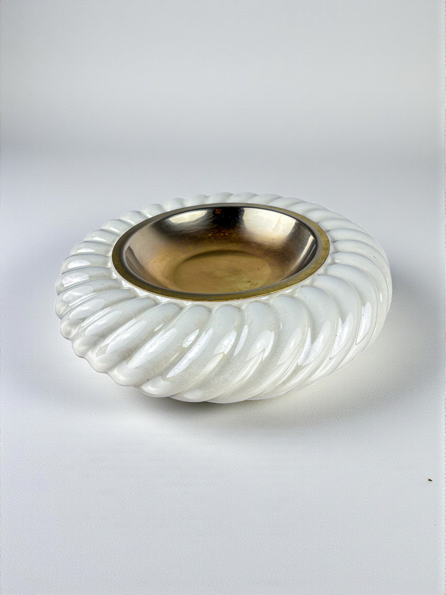 Tommaso Barbi Ceramic & brass vide-poches, signed, Italy, 1970's
