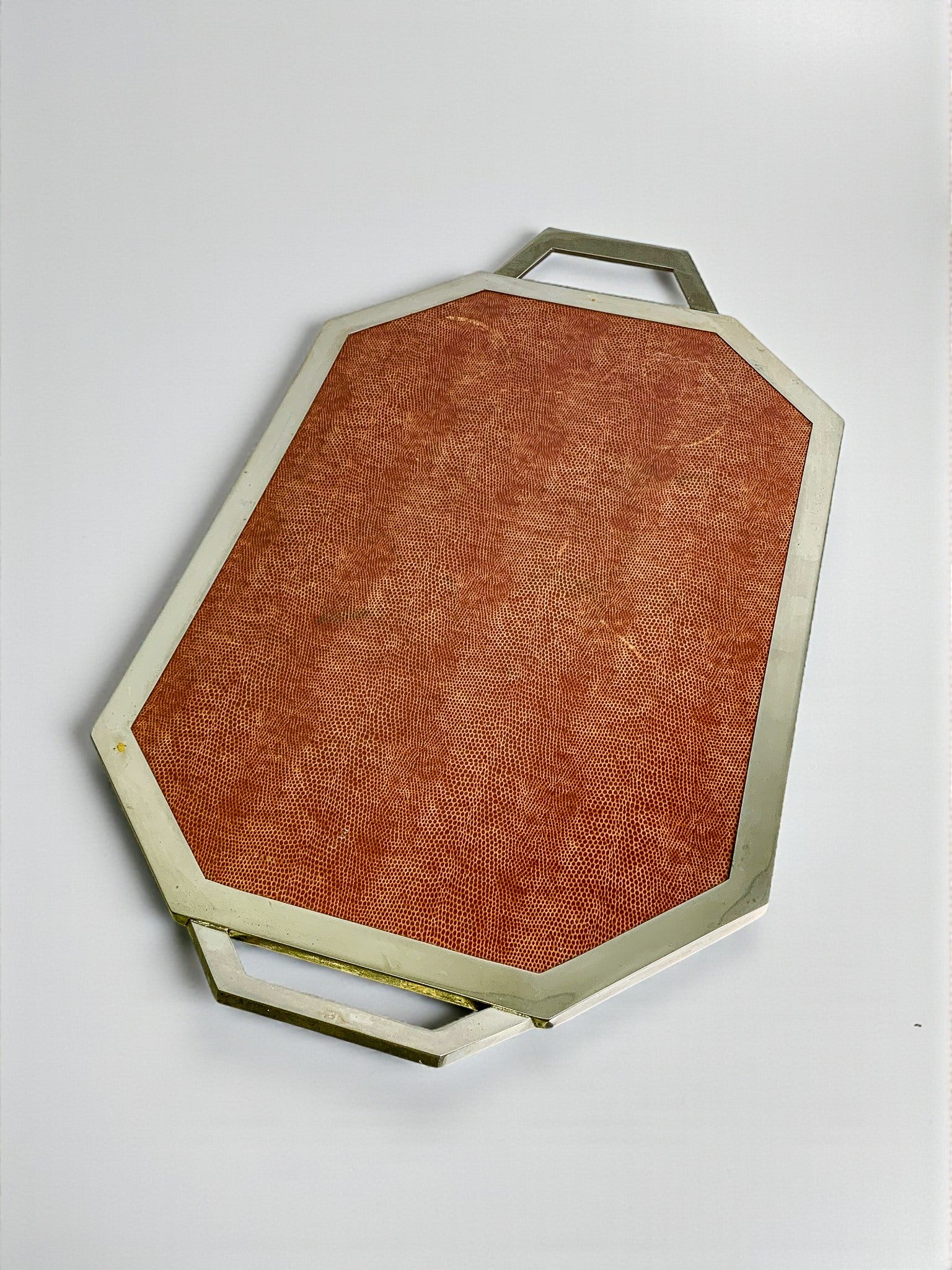 Dior Style Tray in Wood, Leather & Chromed Metal Frame, Italy, 1970s