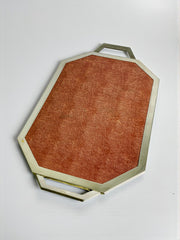 Dior Style Tray in Wood, Leather & Chromed Metal Frame, Italy, 1970s