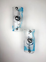 Pair of Clear Blue Murano Wall Sconces by Av Mazzega, Italy 1970s