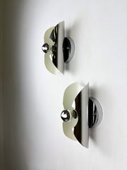 Pair of "folio" wall lights, space age, chromed metal, Italy, Circa 1970's