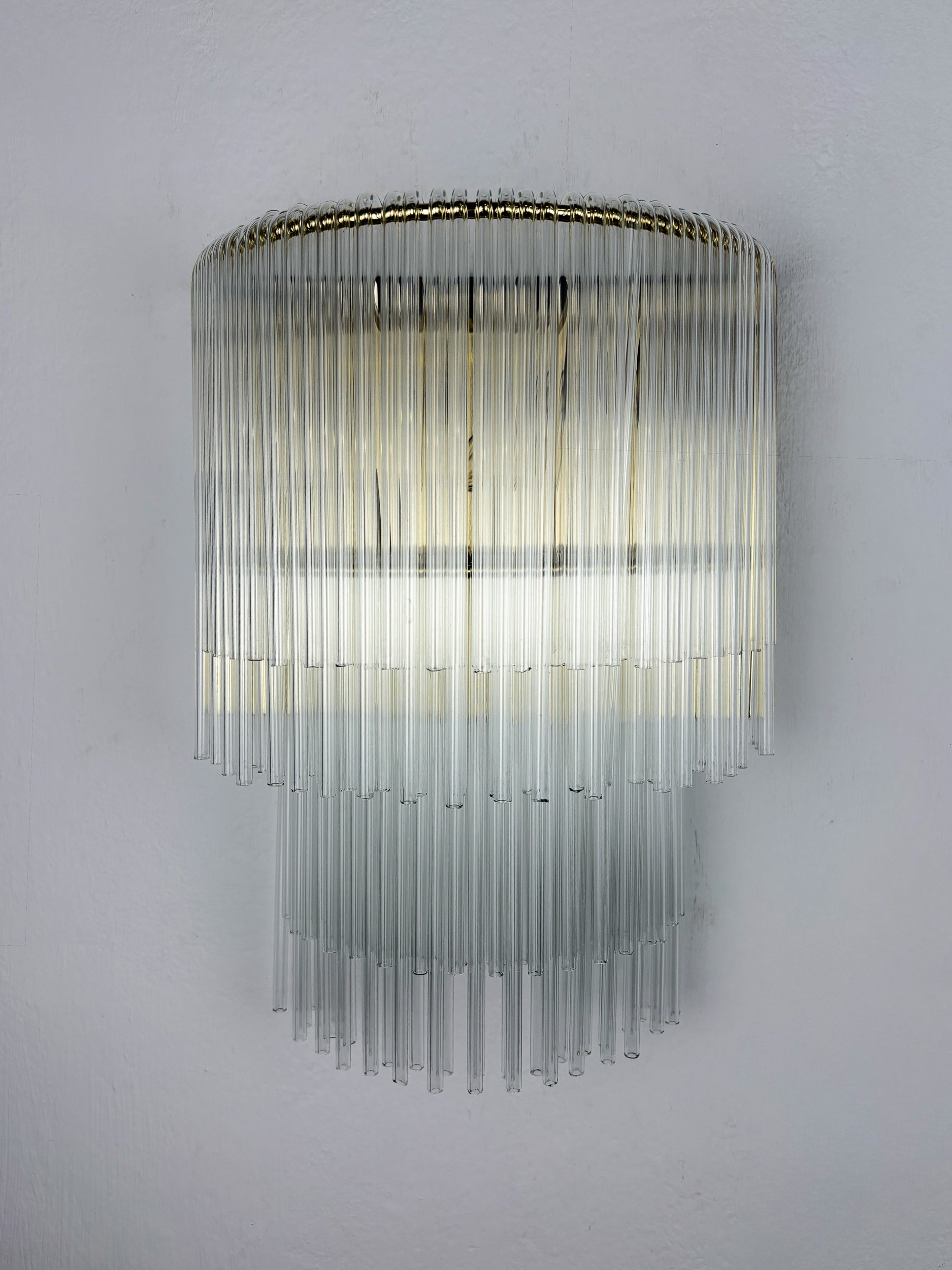 2-Tier Venini Tubular Wall Sconce, Hand-Blown Murano Glass, Italy, 1970s