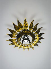 Sunburst ceiling light fixture or sconce in Gilt Wrought Iron, Spain, Circa 1960's
