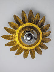 Sunburst Ceiling Light in Gilt Metal and Gold Leaf by Ferro Arte, Spain, 1960