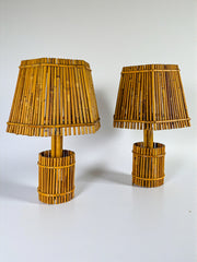Pair of Large French Riviera Bamboo & Rattan Table Lamps, Louis Sognot's style, Circa 1960s