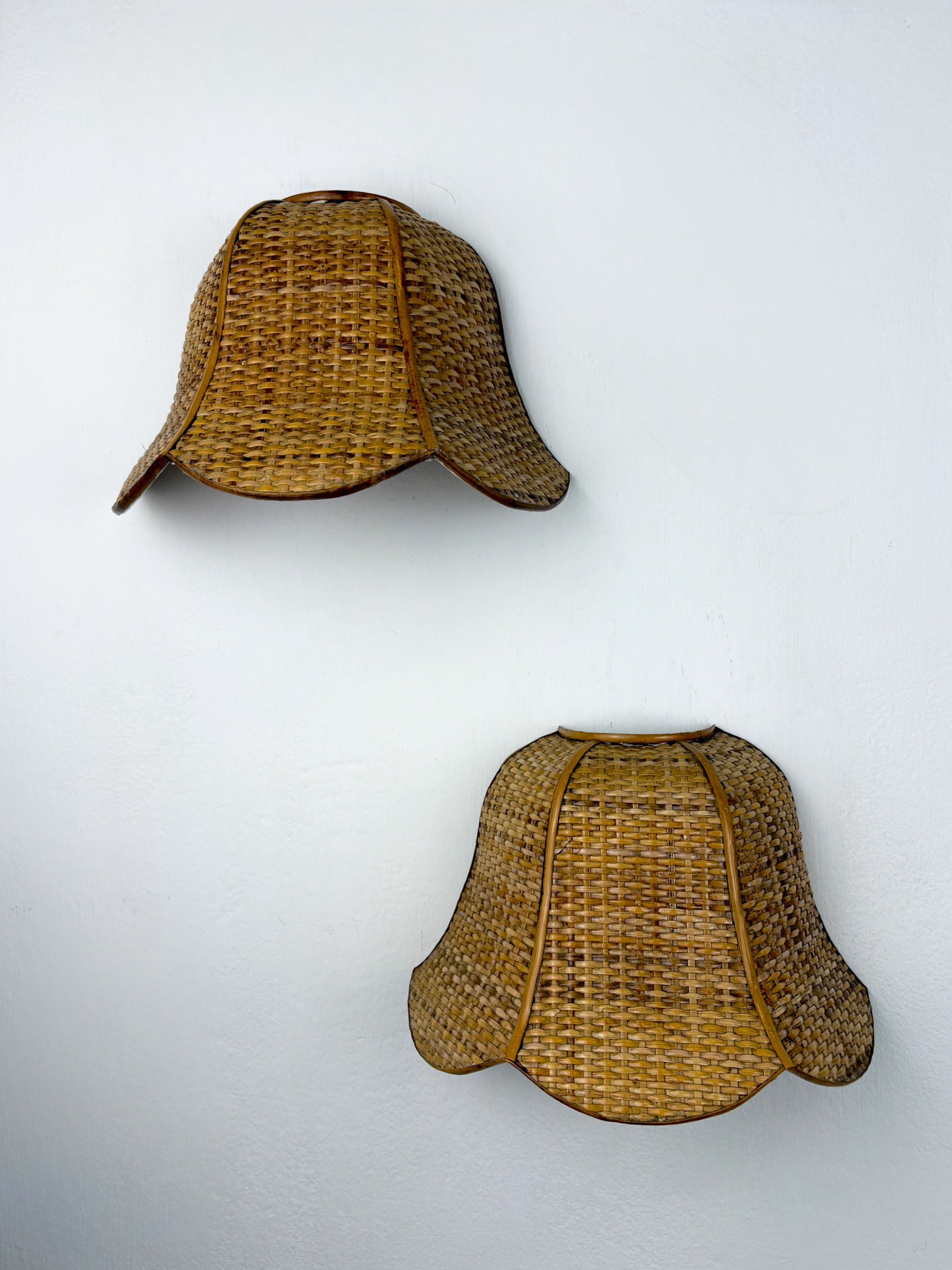Pair of Vintage Woven Rattan Wall Shades, Italy 1970s