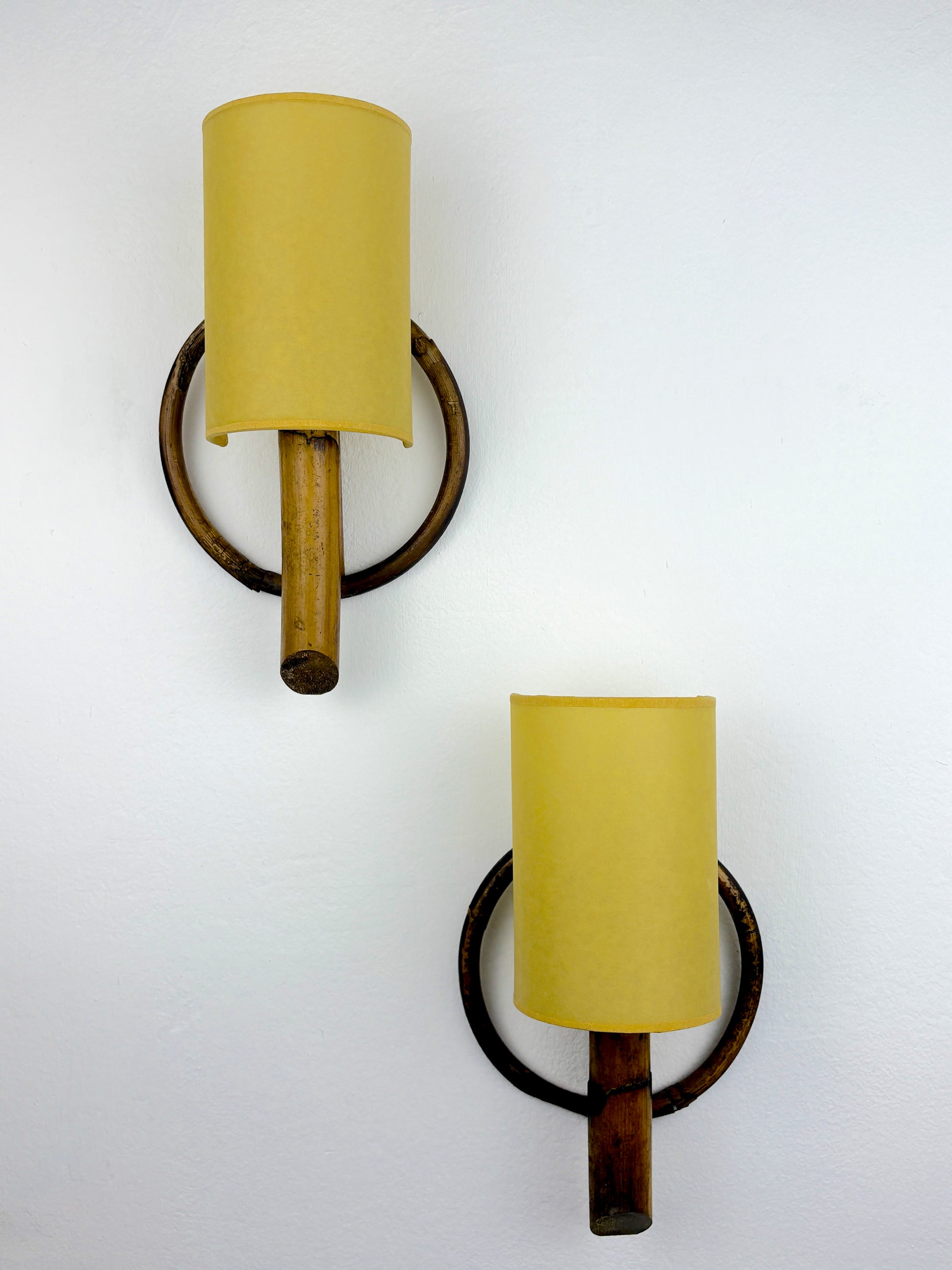 Pair of Mid-Century Rattan Wall Sconces, Italy, 1960's