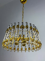 Murano Twisted Prism Chandelier – Gold Brass Frame, Italy 1970s