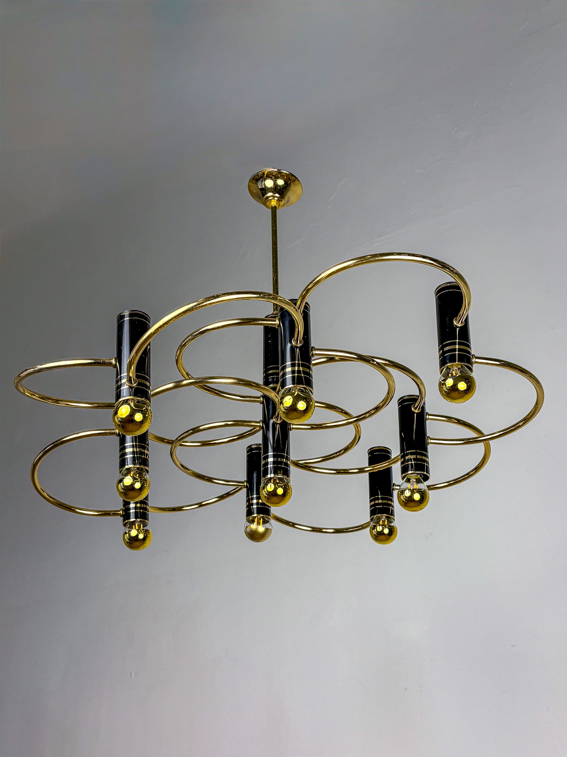 Gaetano Sciolari Geometric Chandelier, 9 Lights, Italy, 1970s