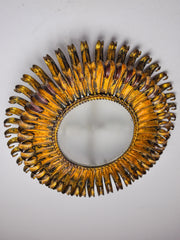 Spanish Sunburst Ceiling Light in Gilt Metal with Curled Floral Rays, 1960s