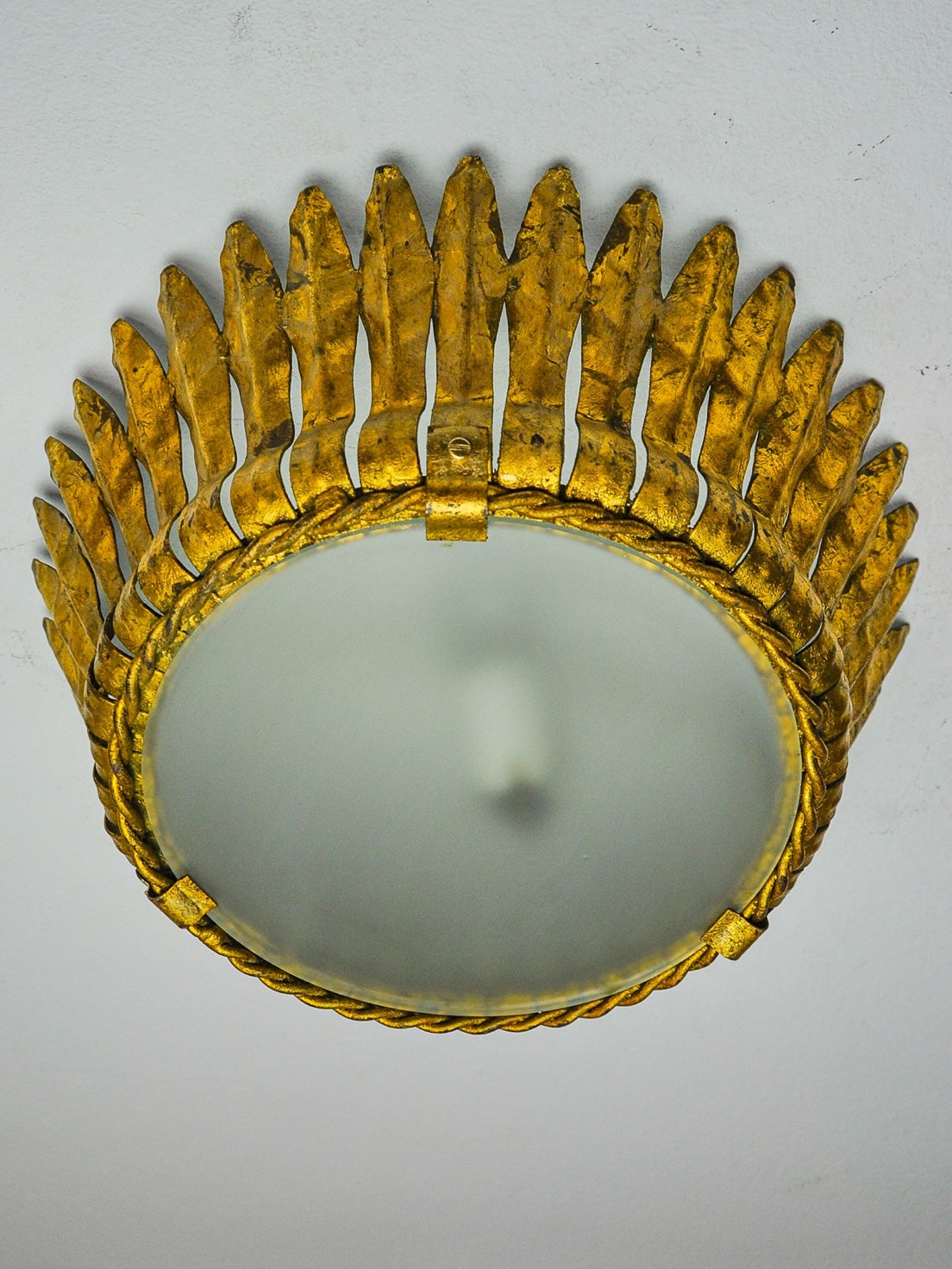 Sunburst Ceiling Light in Gilt Metal and Gold Leaf by Ferro Arte, Spain, 1960s