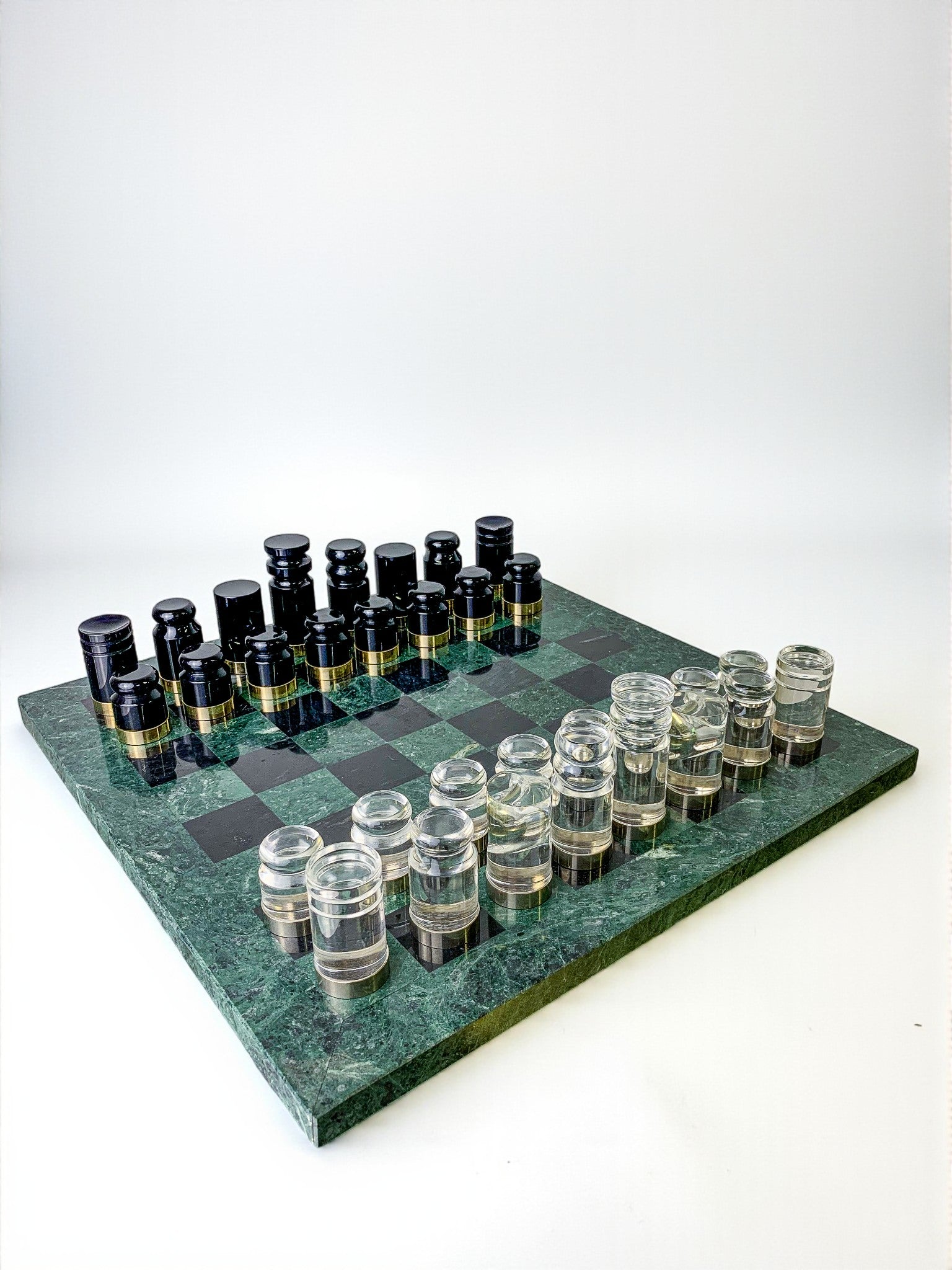 Acrylic & Gilt Brass Chess Set with Marble Board, Italy, 1970s
