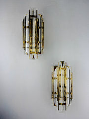 Pair of Venini wall lights, Murano cut glass, 1970's, Italy