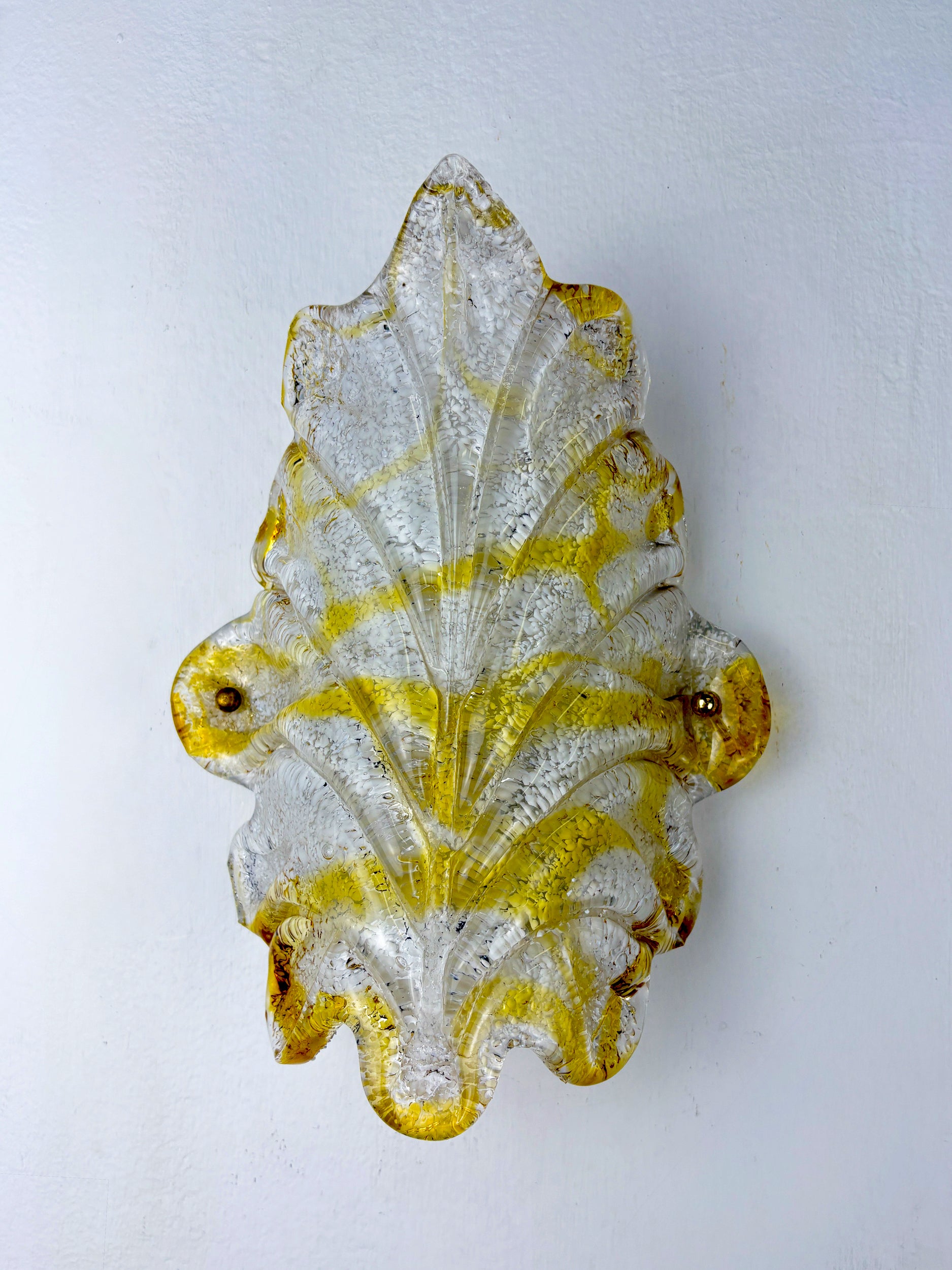 Orange Murano Frosted Leaf Sconce, Textured Glass & Gilt Details, Italy 1970s
