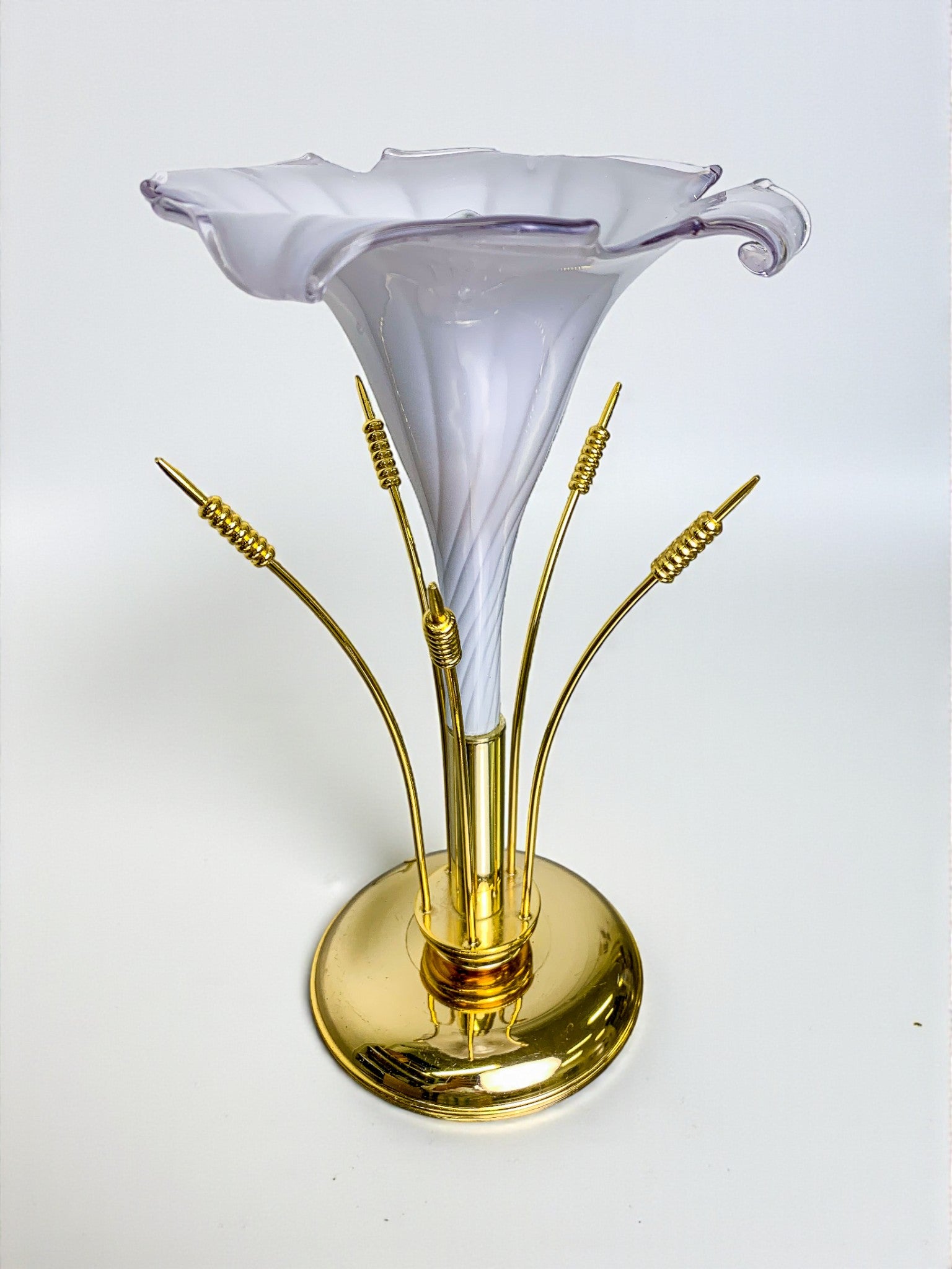 Italian White Calla Lily flower table lamp, murano glass, Circa 1970
