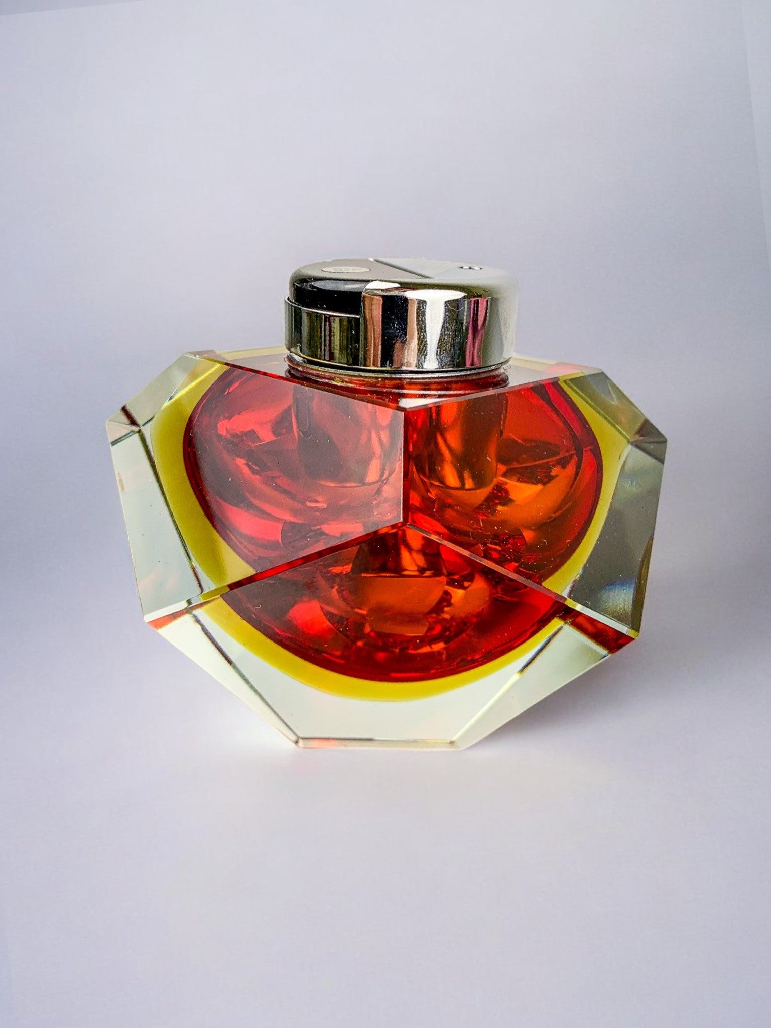 Italian Sommerso faceted Lighter by Flavio Poli, Red & Yellow Murano Glass, 1970's