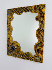 Italian Brutalist Resin and Stones Mirror, 1970's
