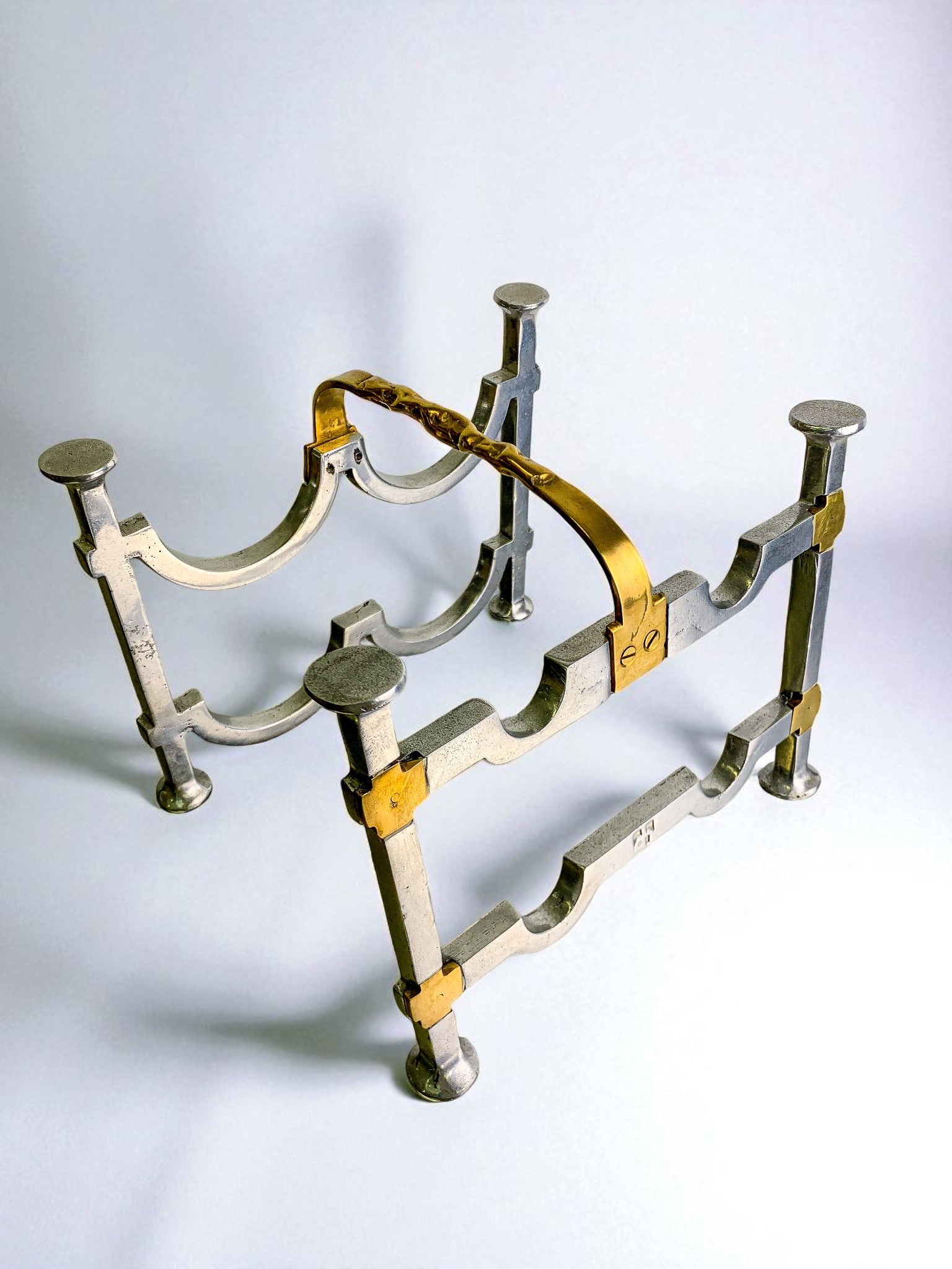Brutalist bottle rack by David Marshall, Bronze and aluminum, Spain, 1970's
